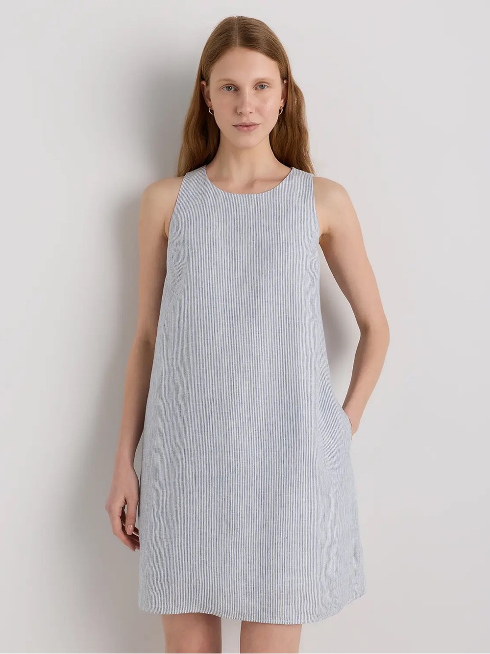 Quince 100% European linen navy gingham dress